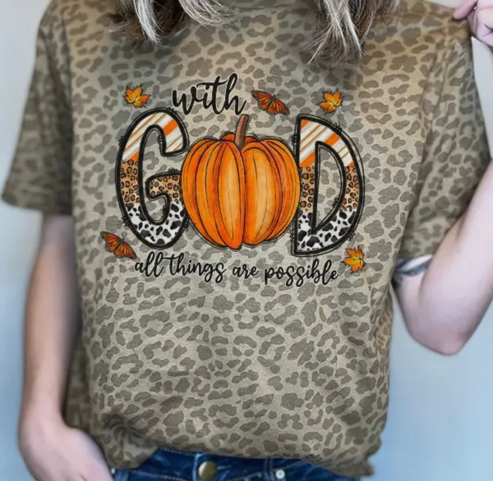 Pumpkin Leopard With God T-shirt