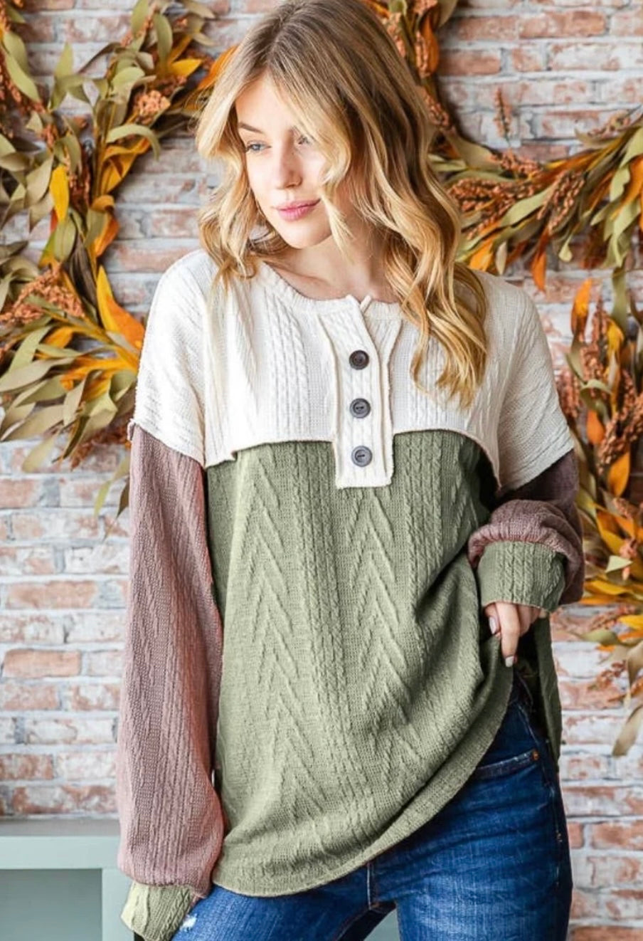 Curvy ~ Cable Knit Olive Sweater
