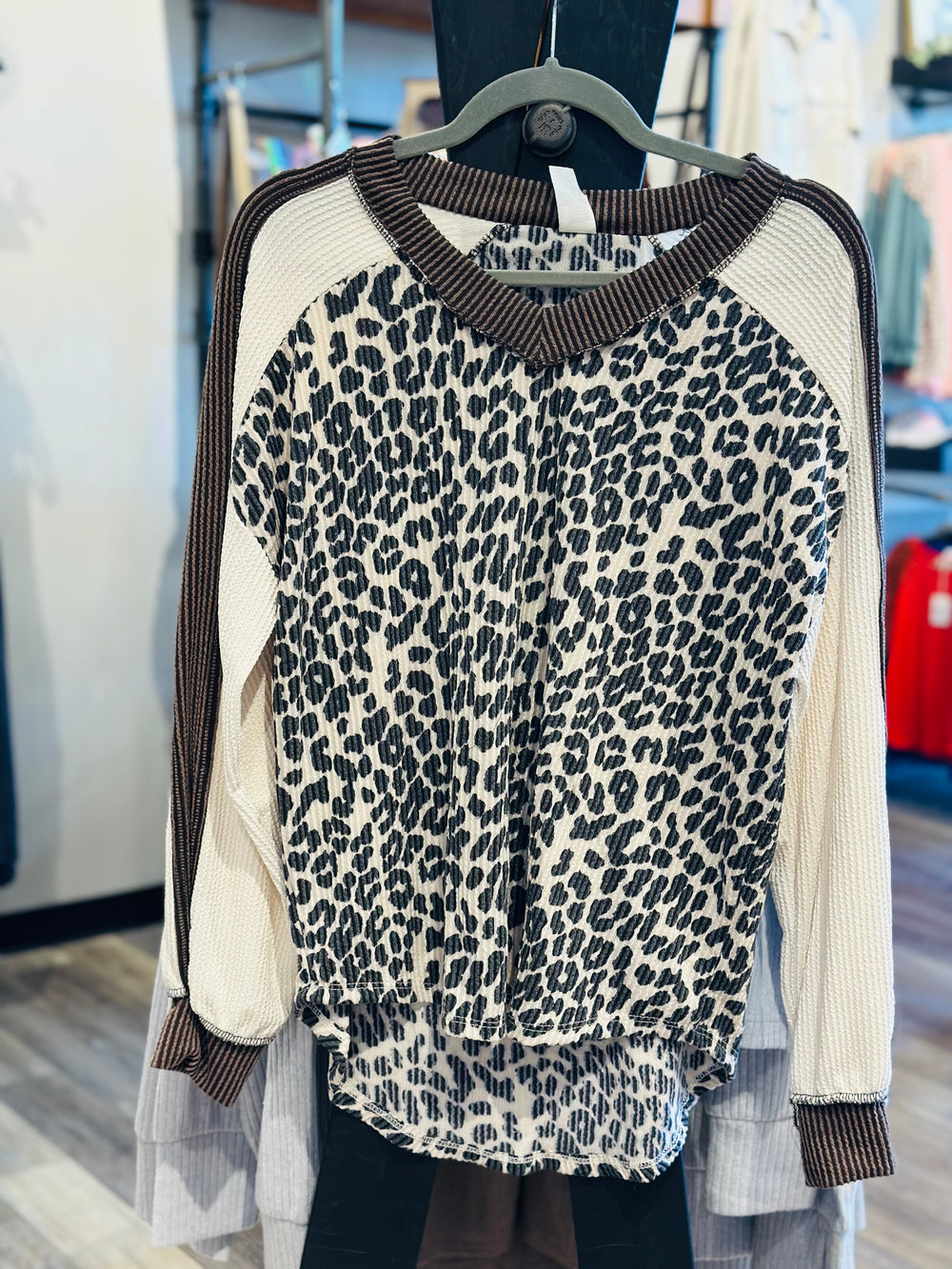 Brown Animal Print Color Block Top