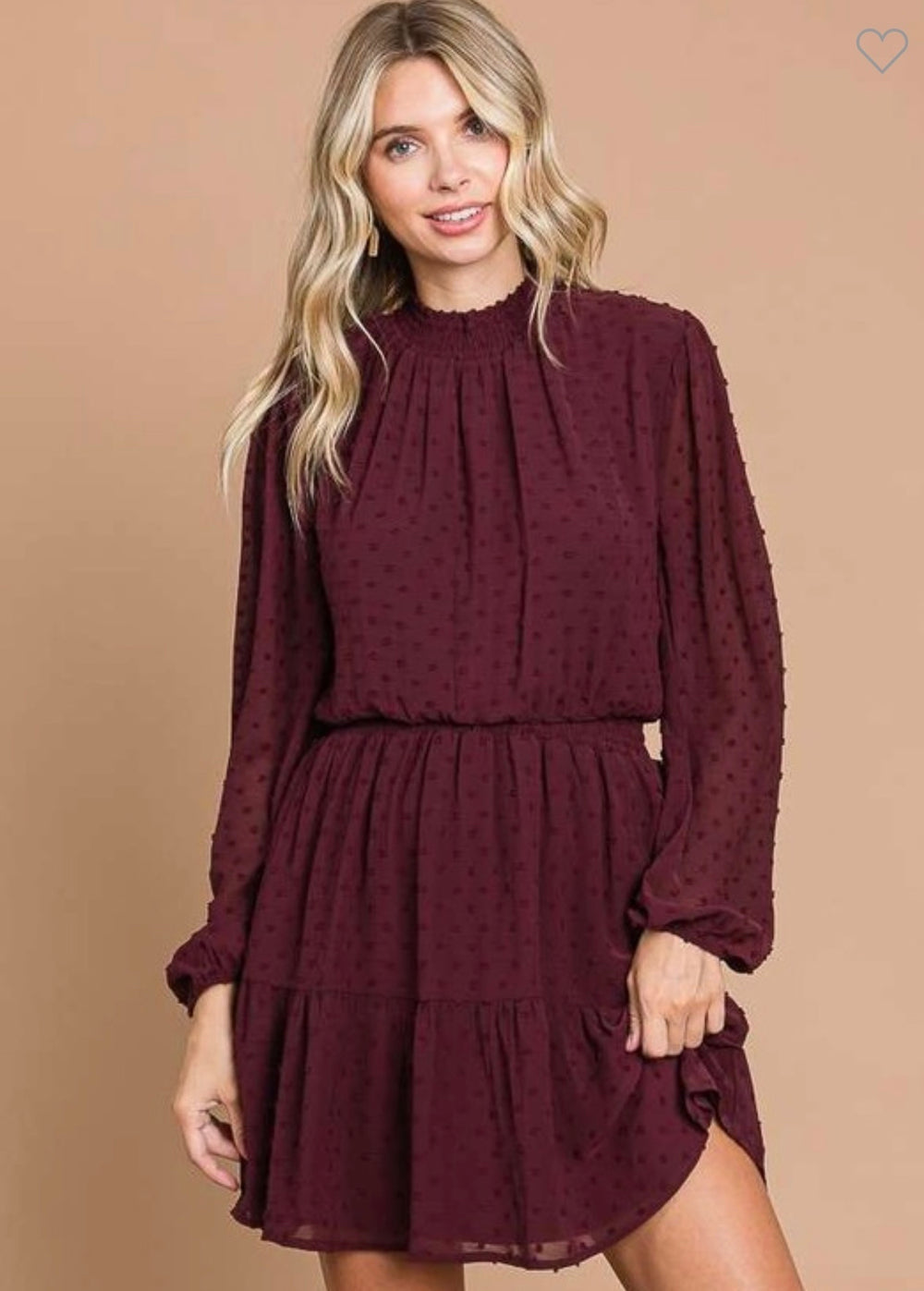 Burgundy Smocked Neck Dress