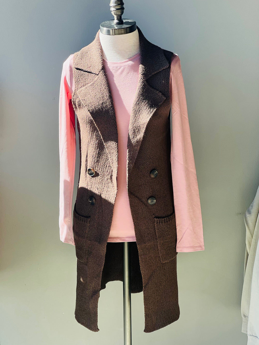 Collar Long Sweater Vest