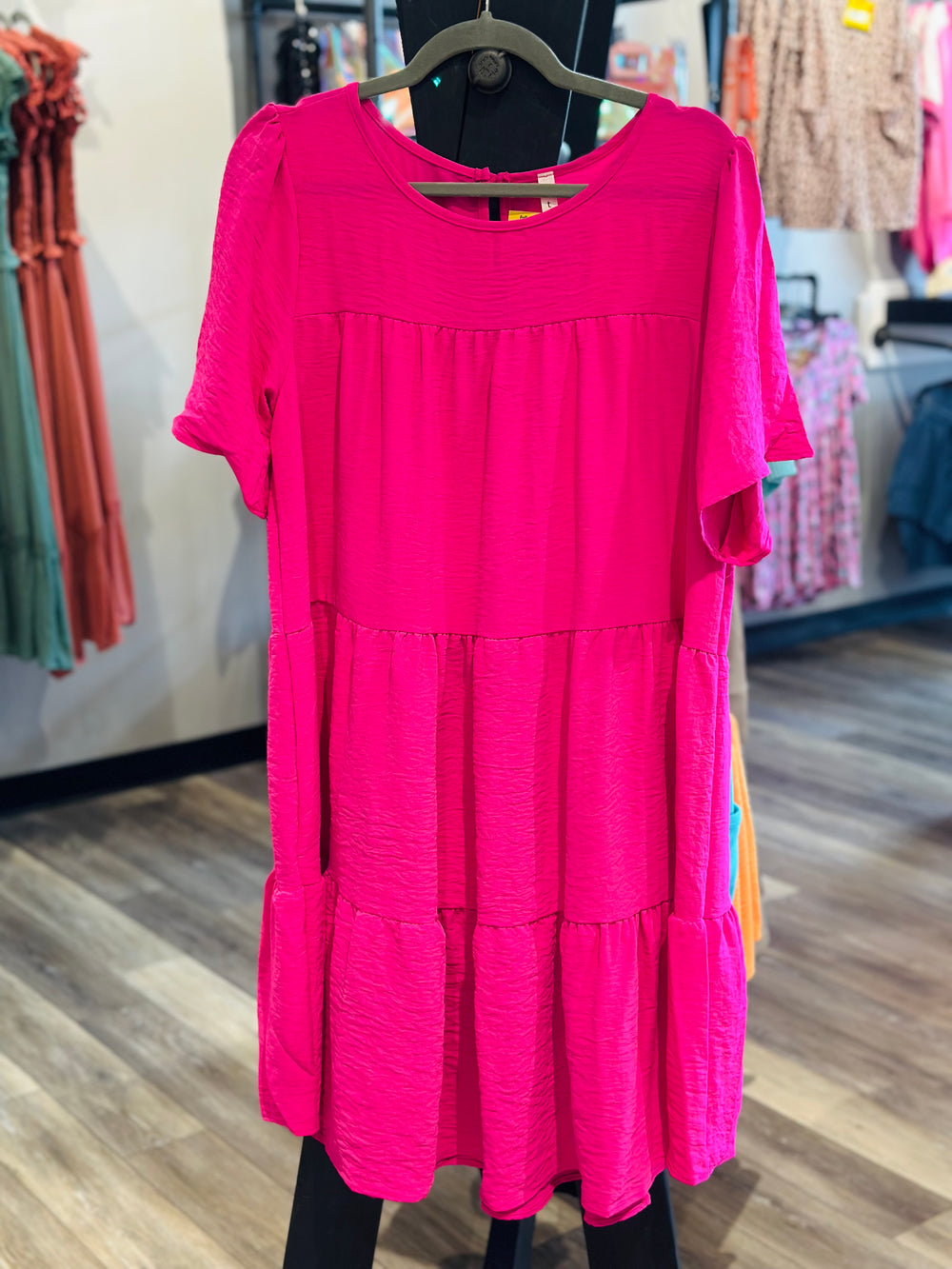 Curvy ~ Pink Ruffle Tiered Dress