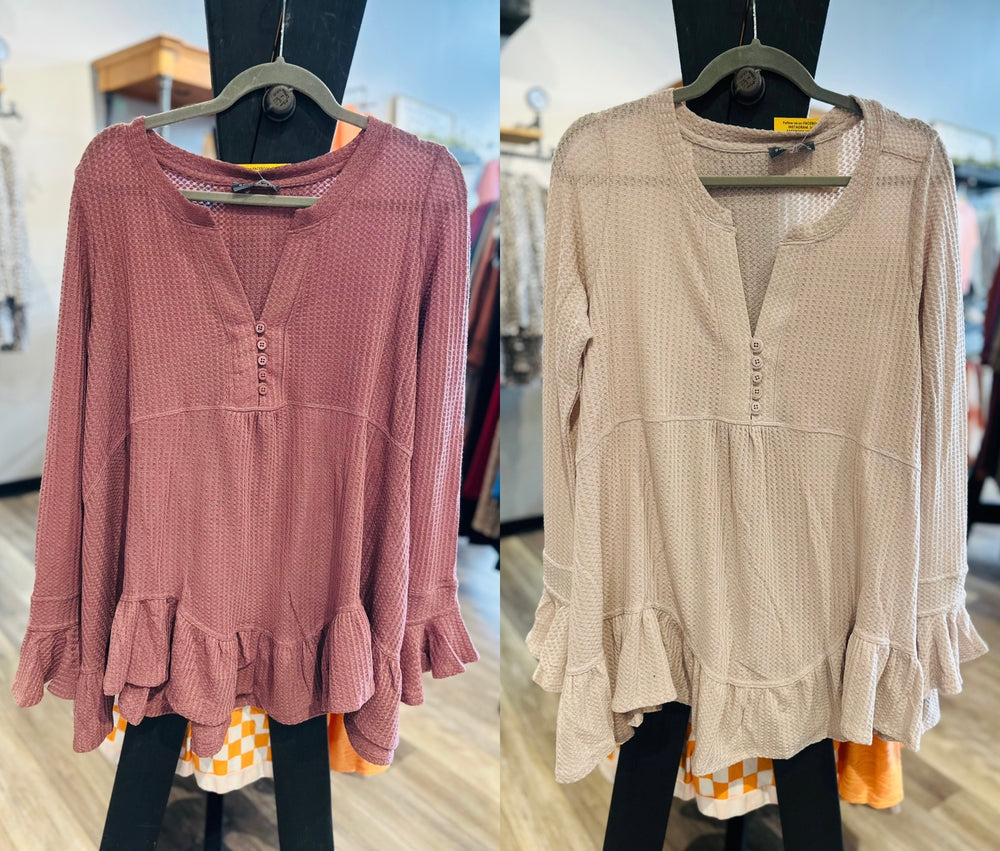 Waffle Knit Flare Top