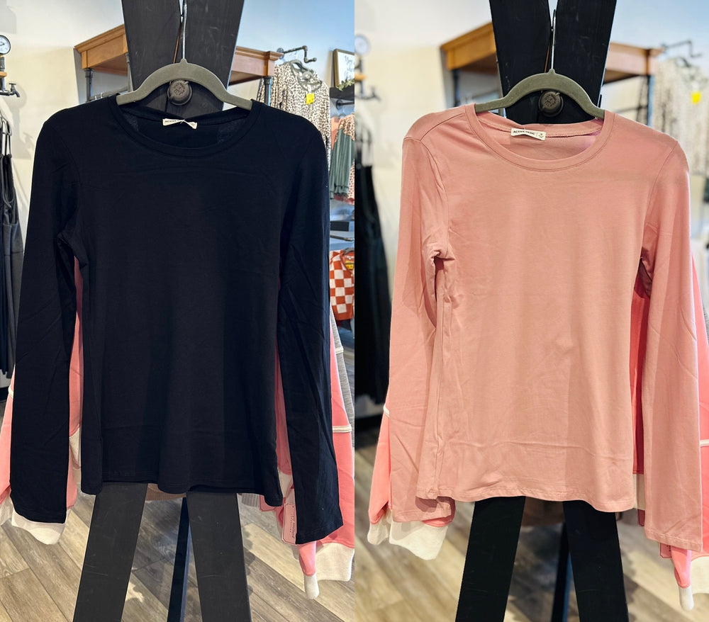 Solid Crew Neck Cotton Spandex Top
