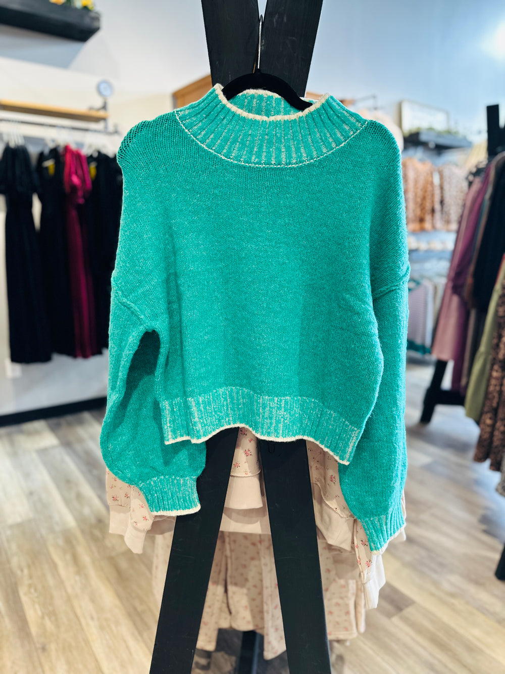 Oversized Green Mock Neck Sweater