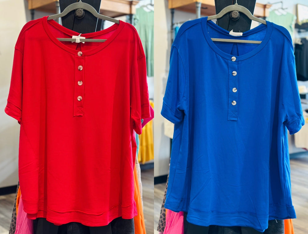 Curvy ~ Front Button Terry Fabric Top