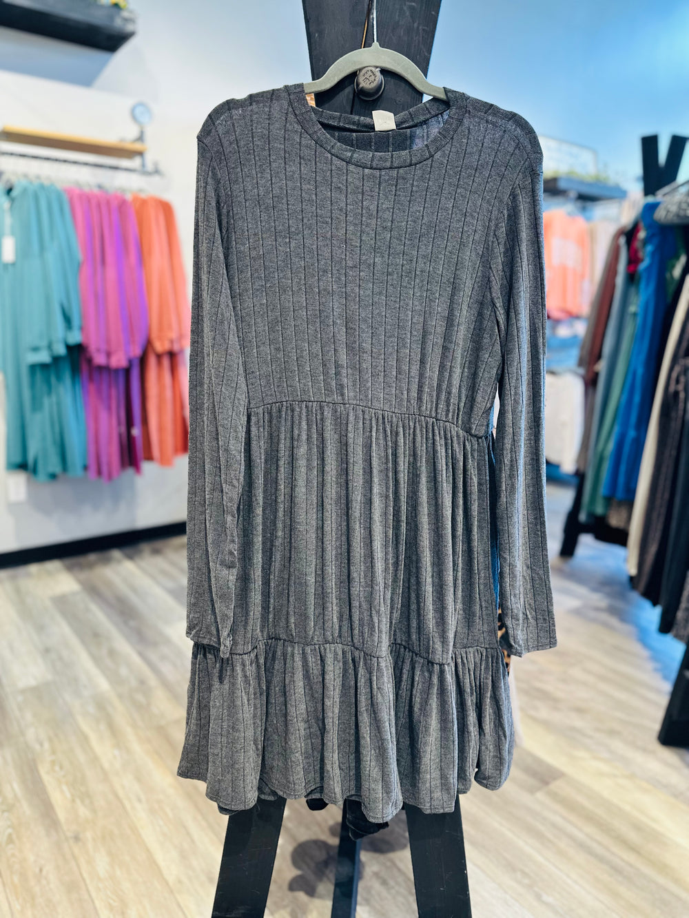 Charcoal Ribbed MIDI Dress