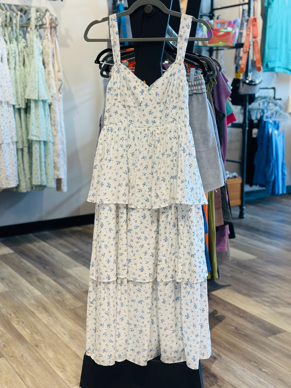 Blue Corset Ruffle Tiered Dress