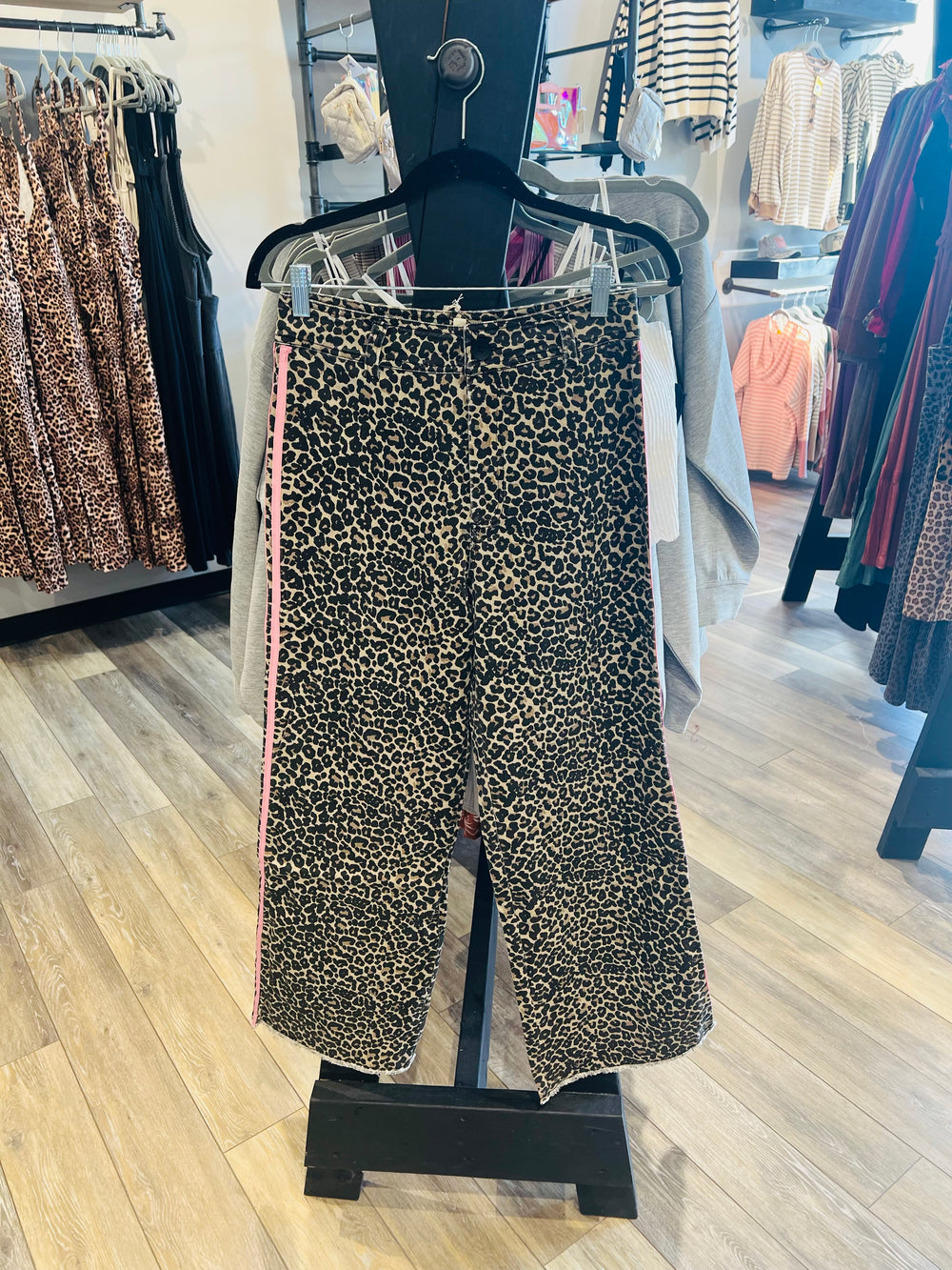 Leopard Print Pants with Pink Stripe