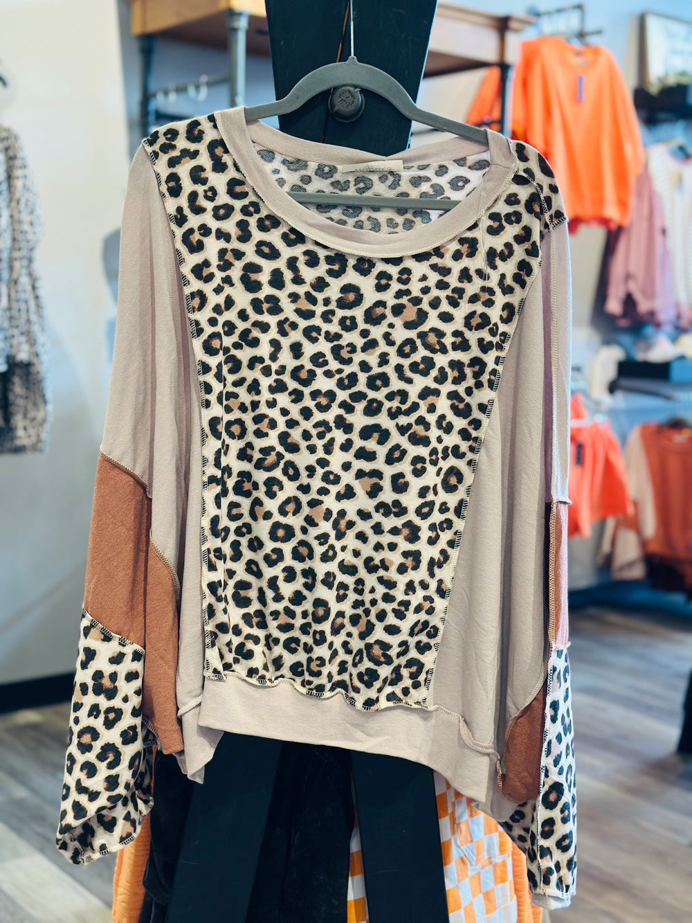 Curvy ~ Animal Print Contrast Sweater Top