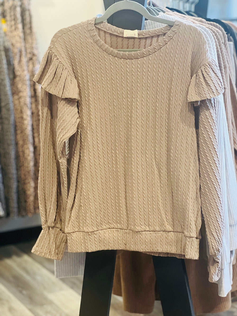 Ribbed Ruffle Sleeve Top