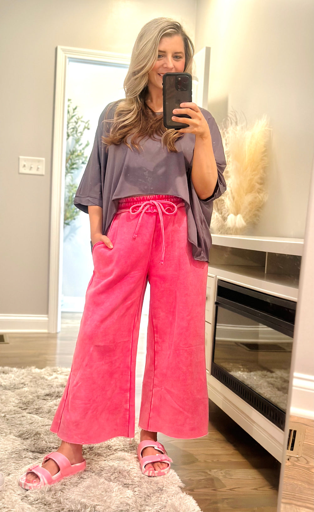 Pink Fleece Flare Sweatpants