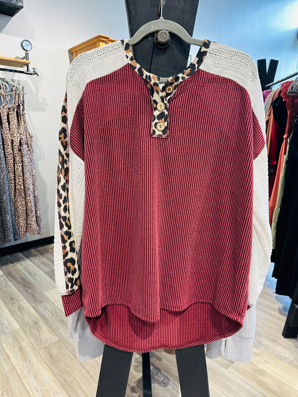 Curvy ~ Ribbed Lace Animal Print Top