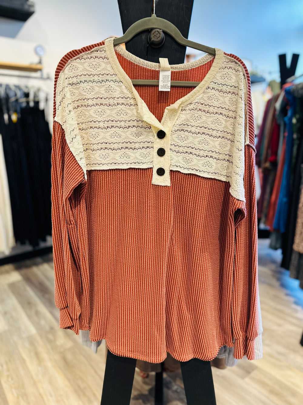 Curvy ~ Ribbed Lace Detail Top