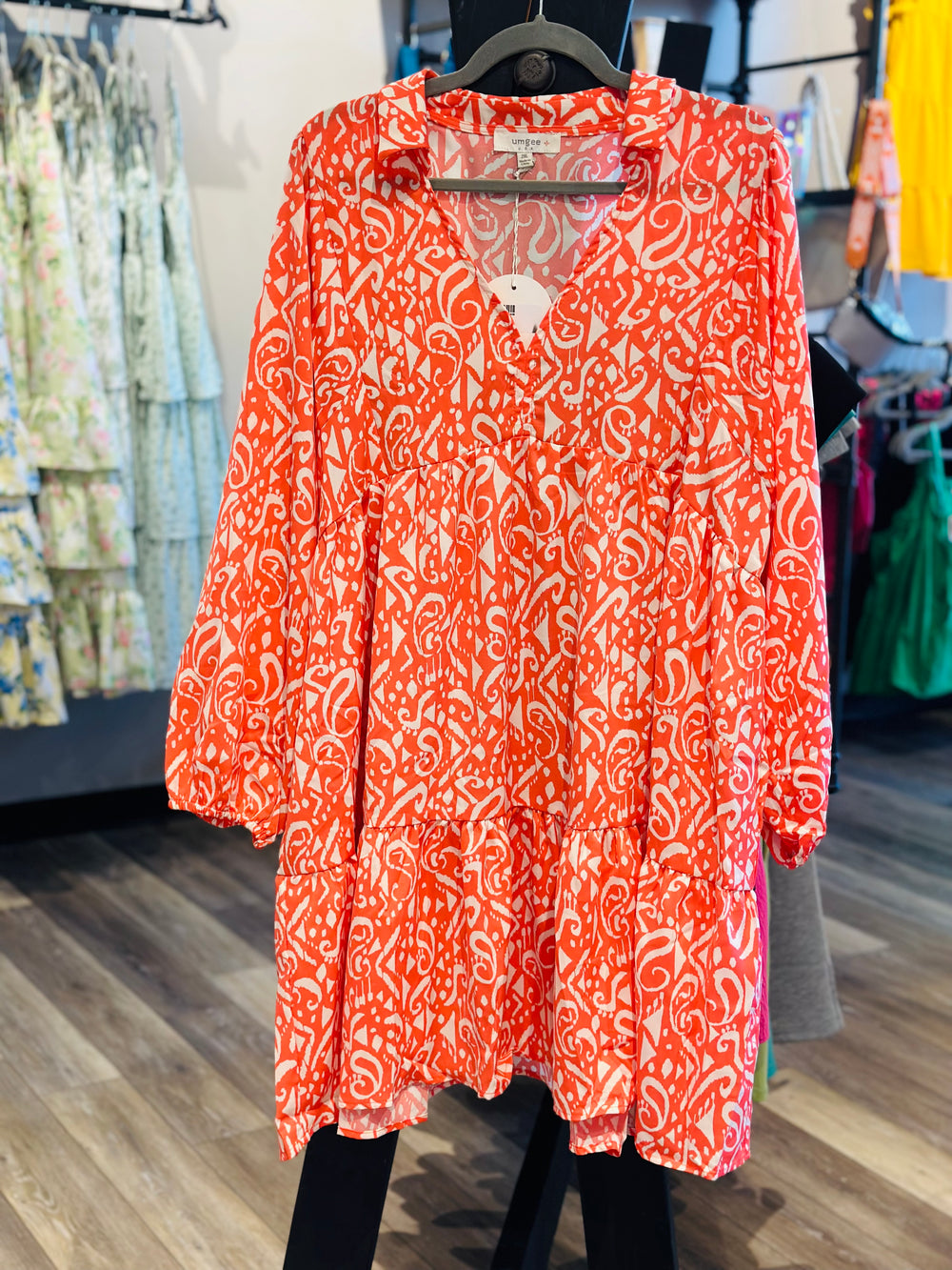 Curvy ~ Coral 3/4 Sleeve Dress