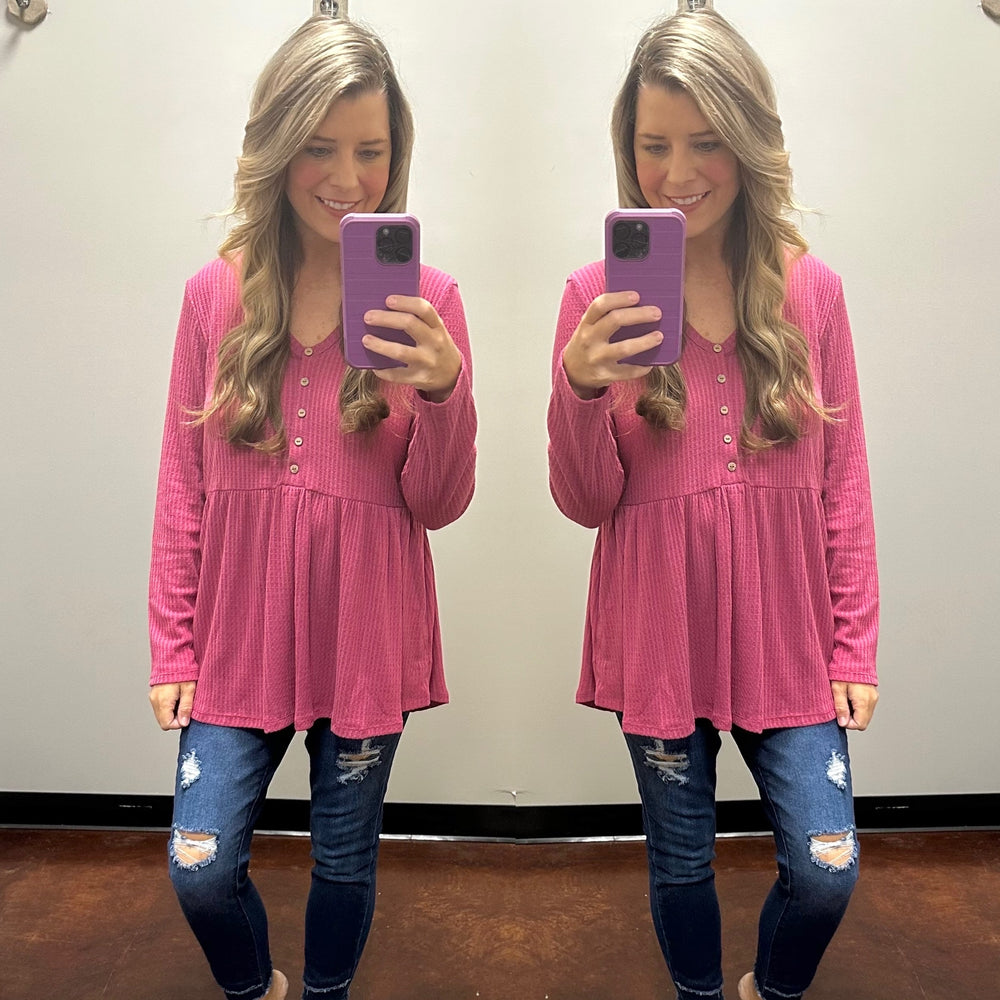 Waffle Knit Babydoll Top
