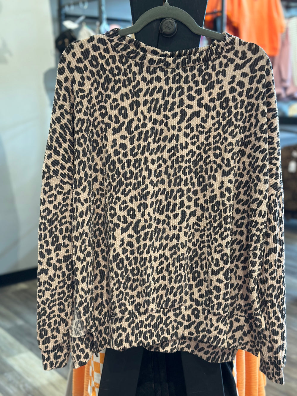 Long Sleeve Animal Print Ribbed Top