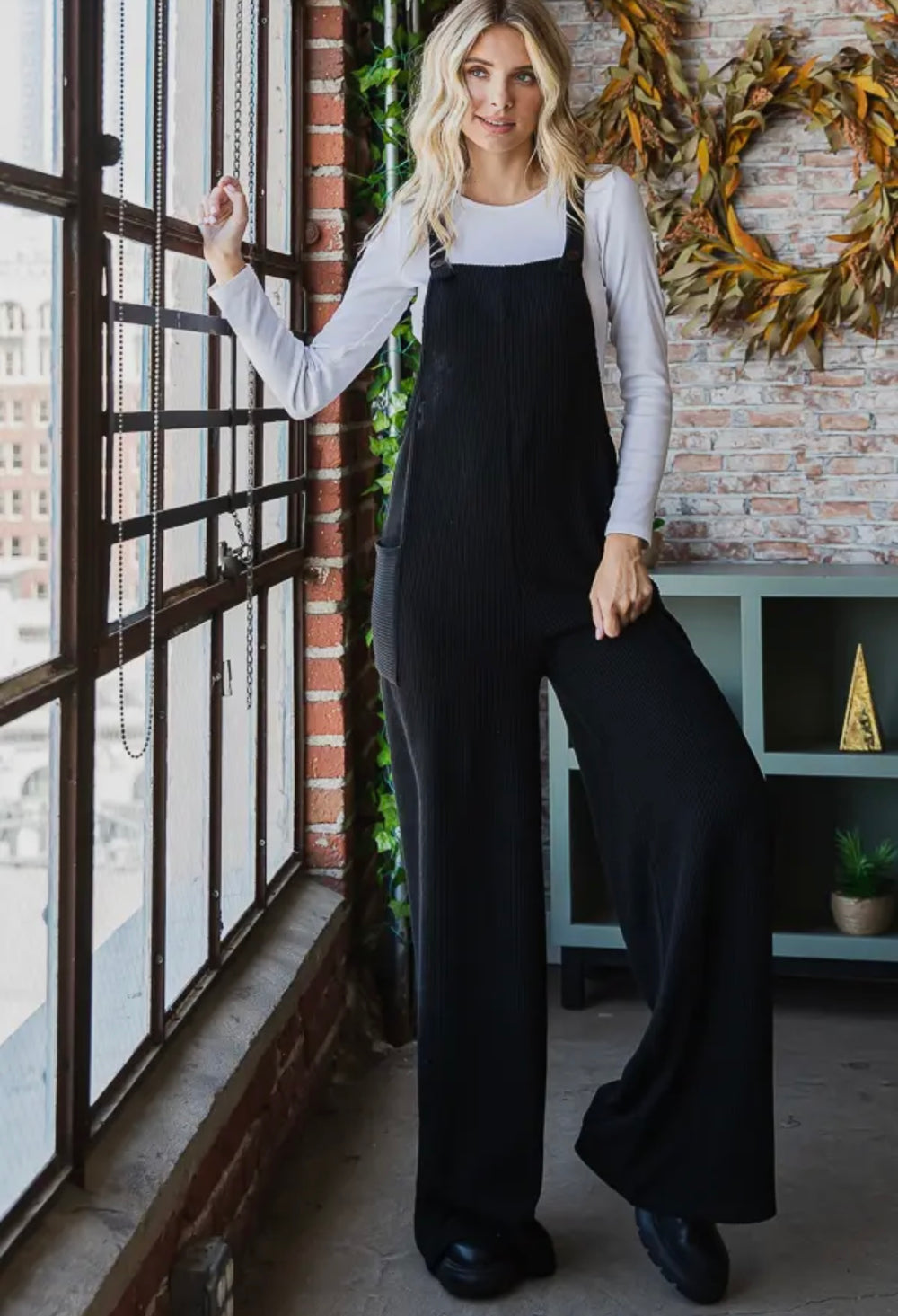 Black Overall Ribbed Jumpsuit