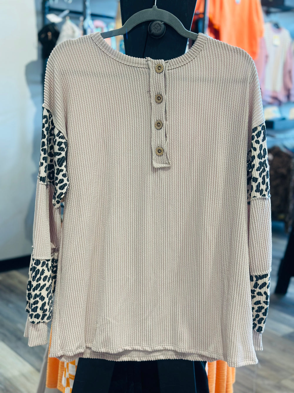 Ribbed Front Button Top