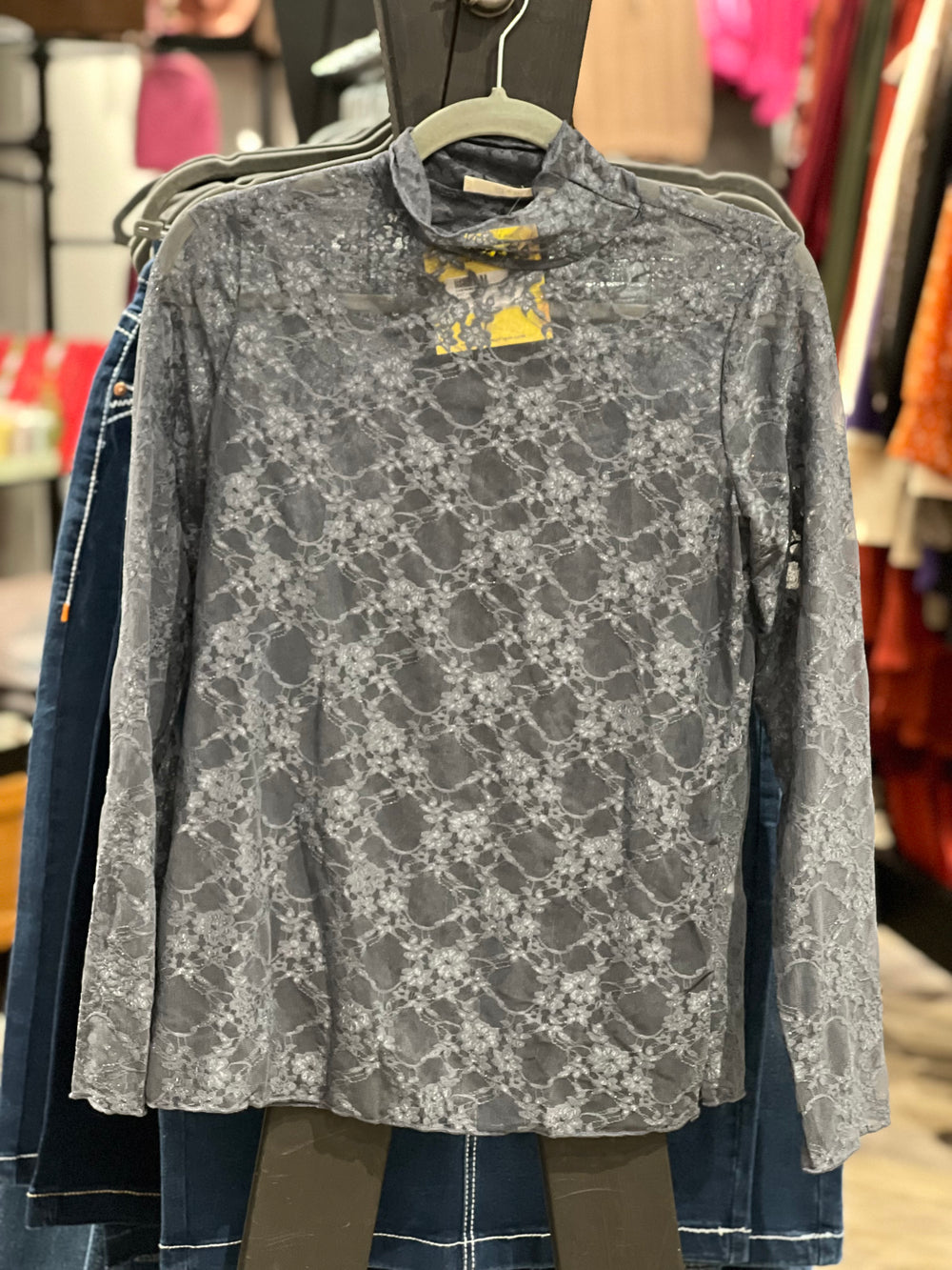 Charcoal Sheer Lace Top