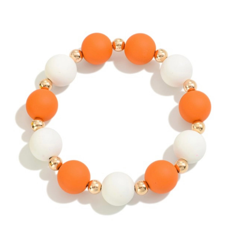 Orange and White Beaded Bracelet
