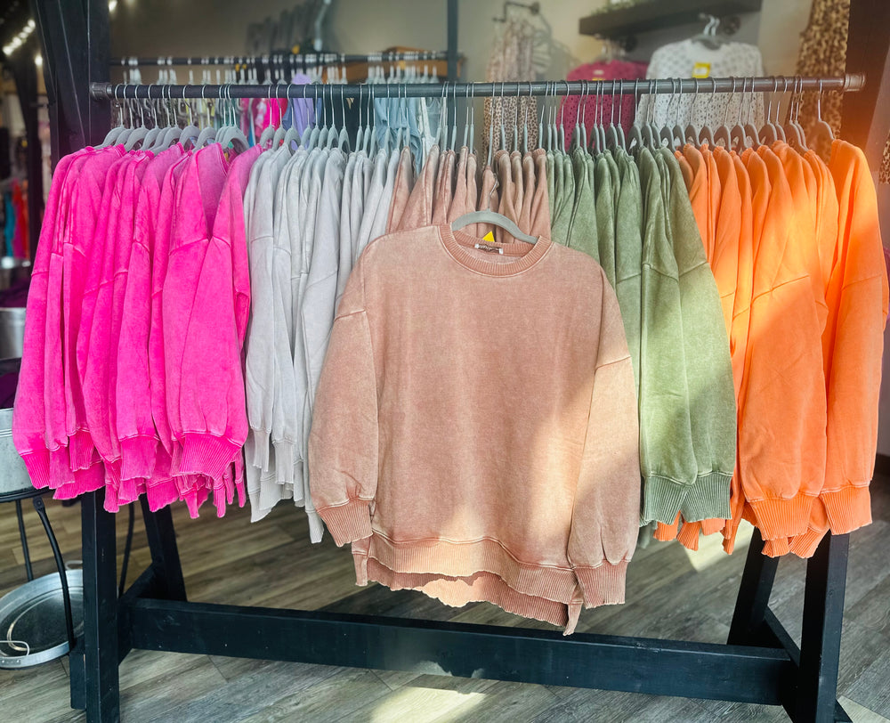 Acid Wash Fleece High Low Sweatshirt