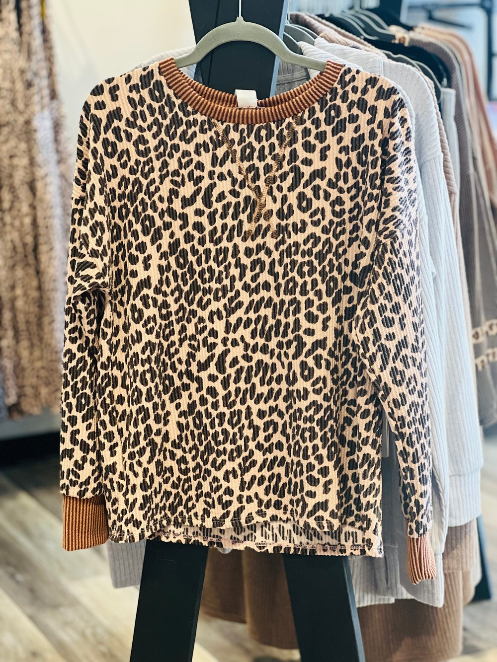 Rib Animal Print Top