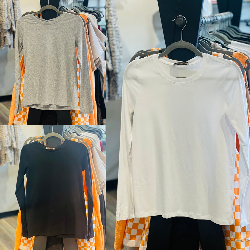 Curvy ~ Solid Cotton Crew Long Sleeve Top