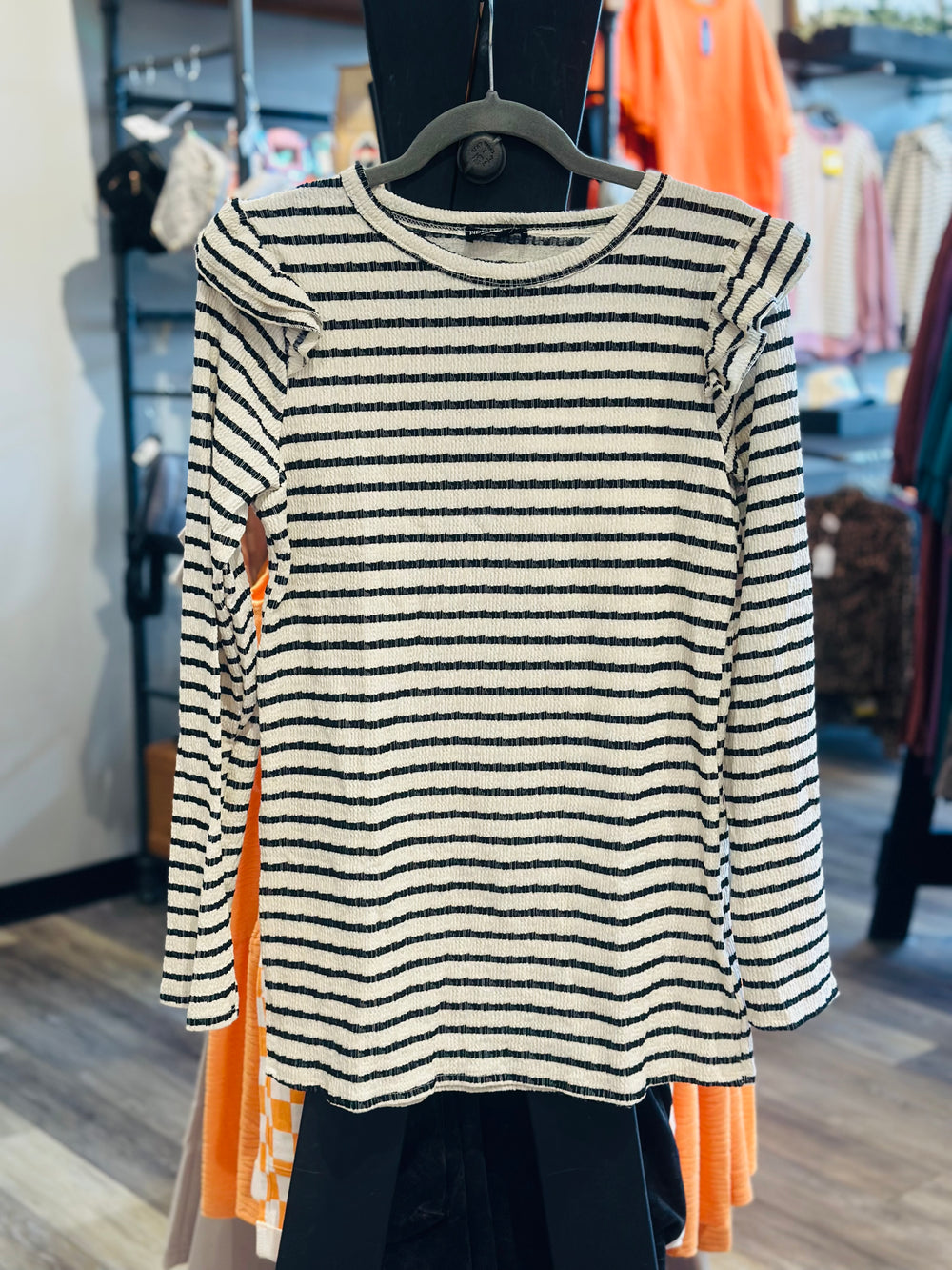 Striped Ruffle Sleeve Top
