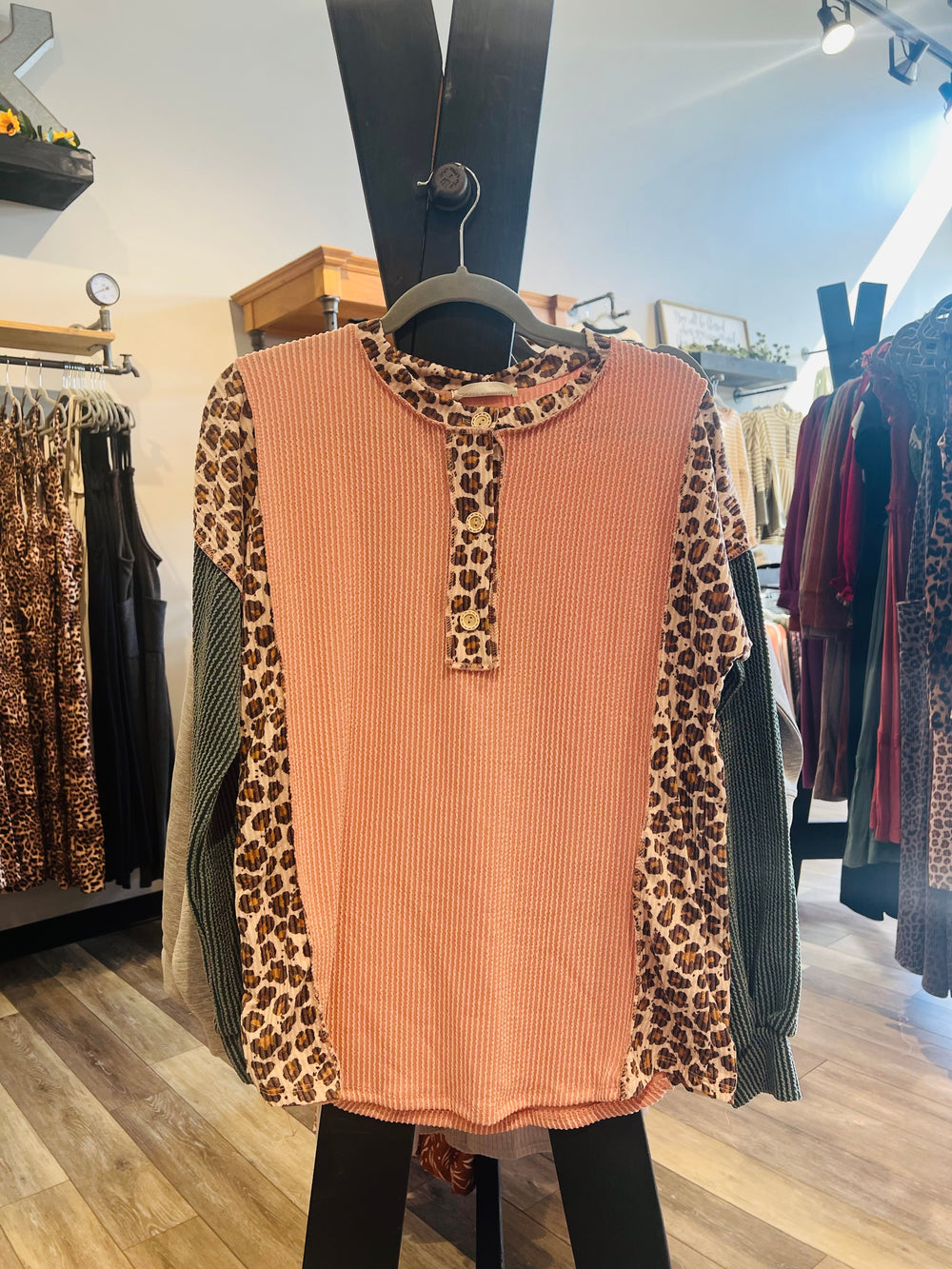 Animal Print Henley Top