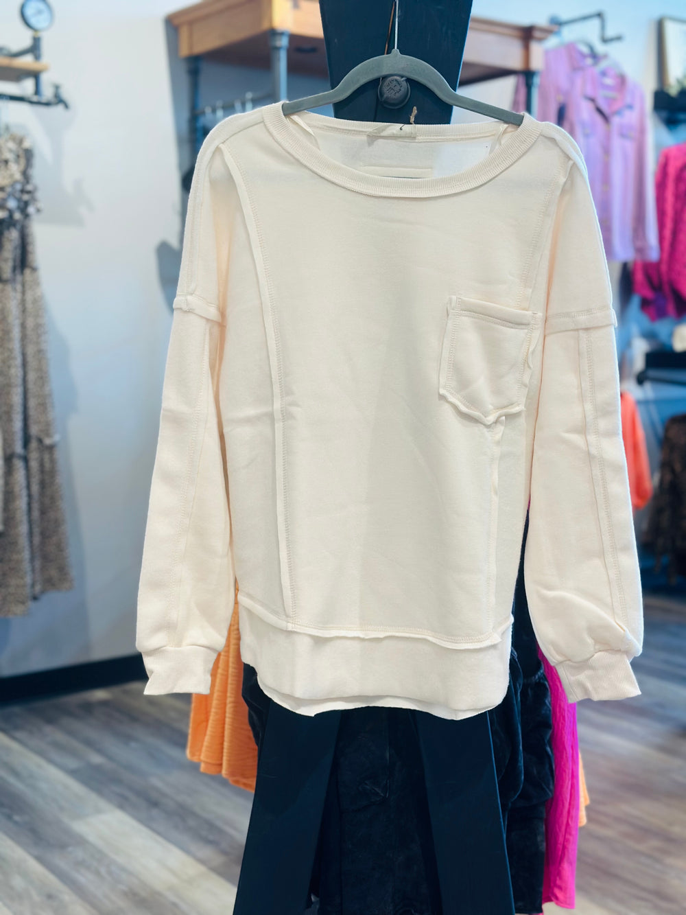 Cream French Terry Knit Top