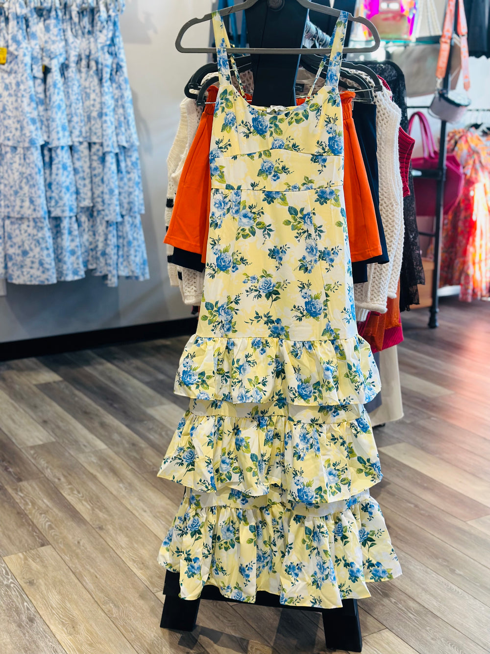 Yellow Floral Tiered Dress