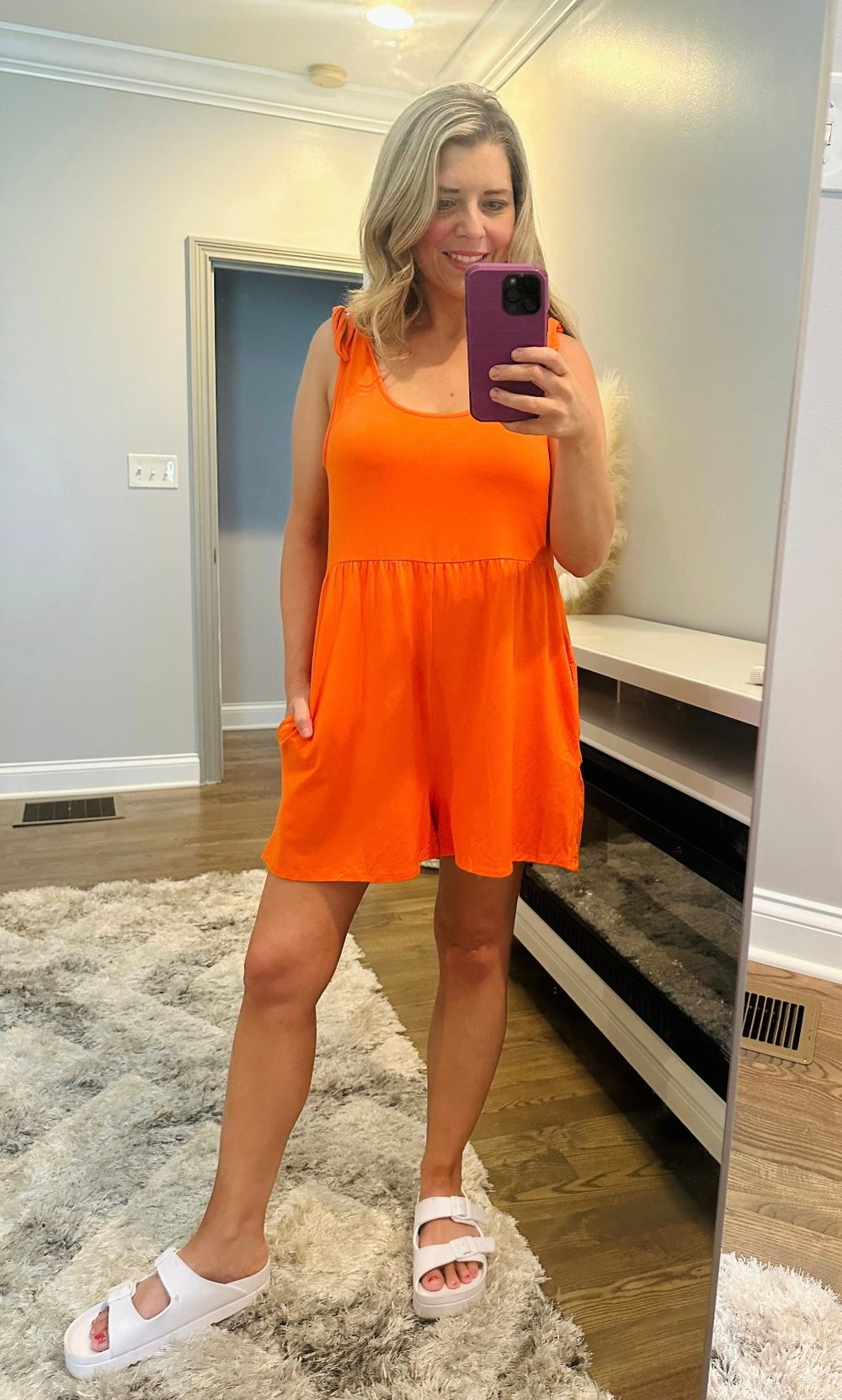 Orange Shoulder Tie Romper