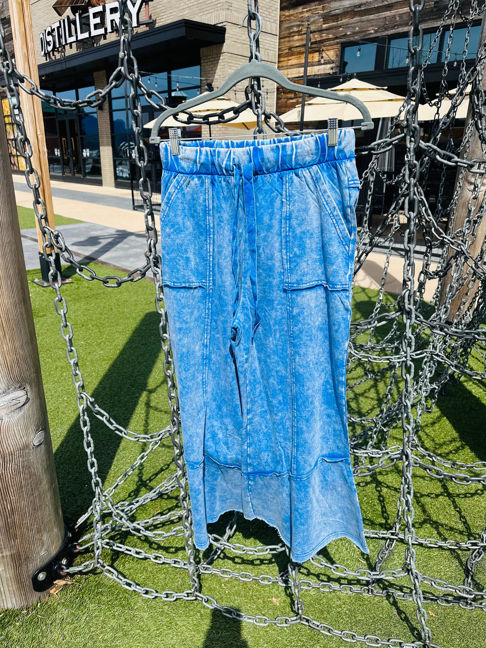 Classic Blue Acid Wash Flare Pants