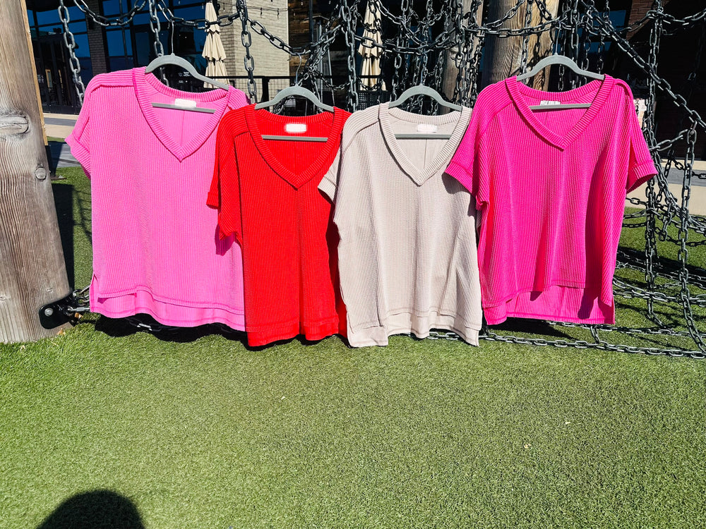 V-Neck Hi Low Ribbed Top