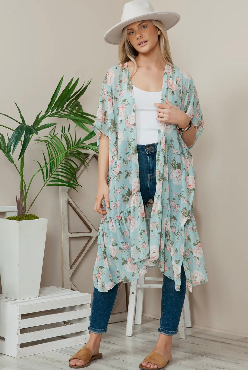 Floral Duster with Ruffle Trim