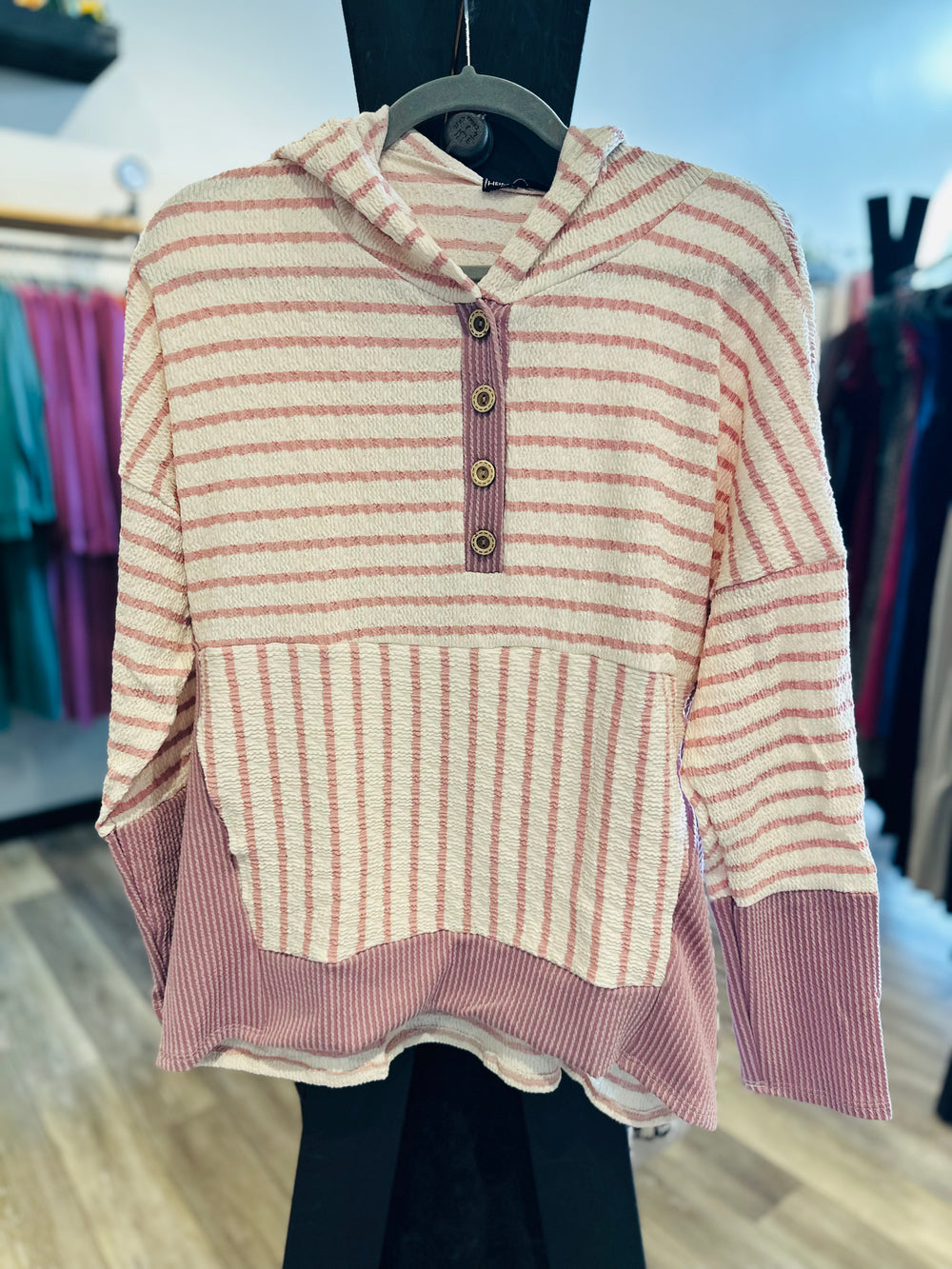 Long Sleeve Striped Hoodie Top