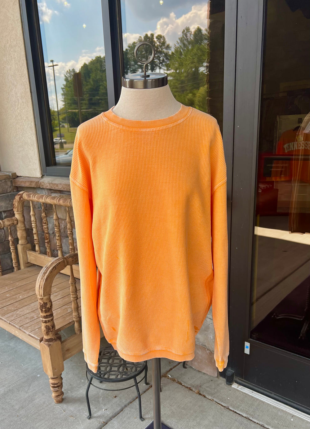 Solid Orange Ribbed Corded Crew