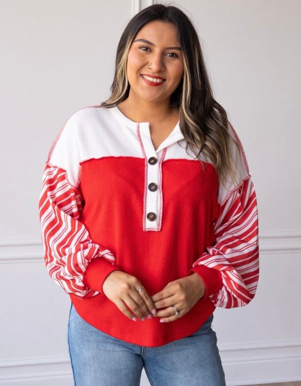 Candy Cane Sleeve Top