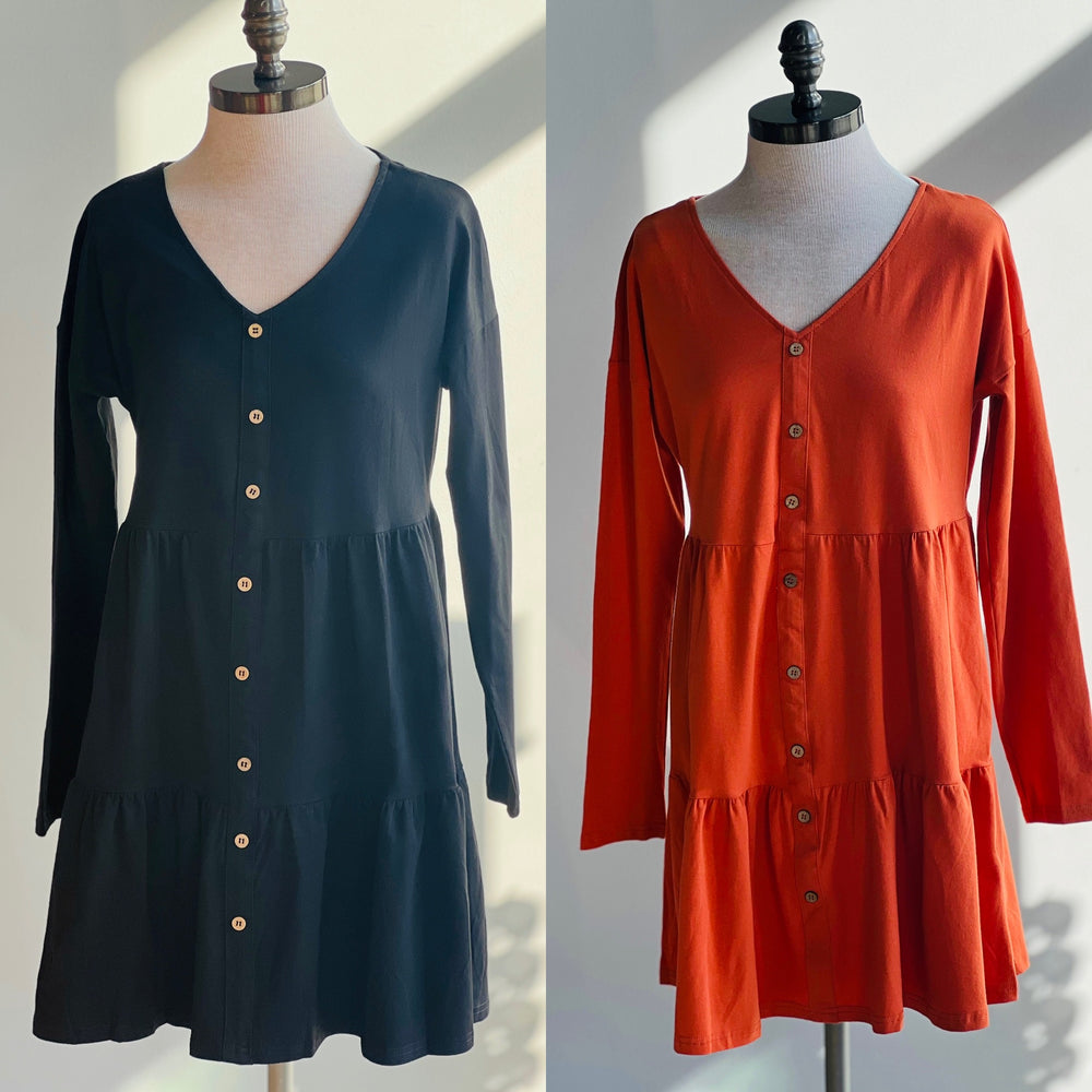 Pleated Button Swing Dress