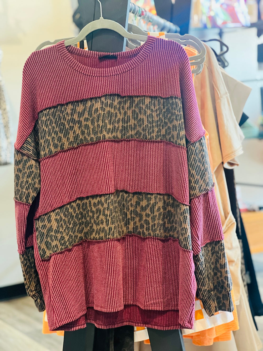 Curvy ~ Burgundy Animal Print Top