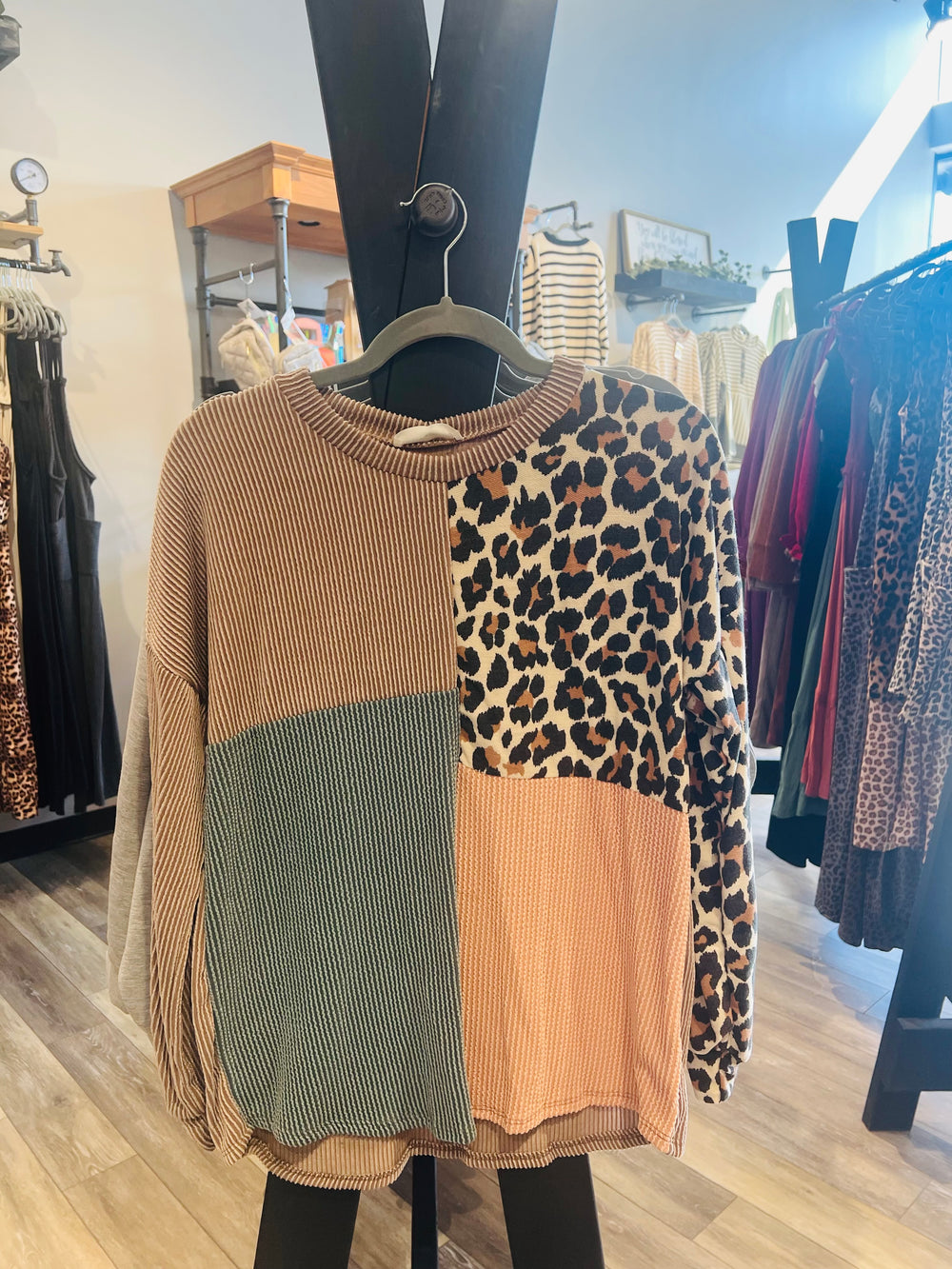 Animal Print Color Block Top
