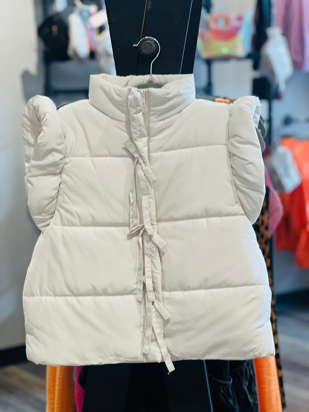 Bow Flutter Sleeve Puffer Vest