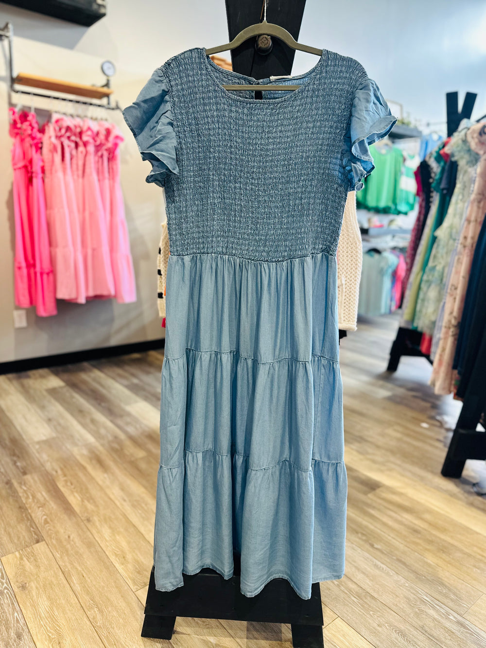 Curvy ~ Chambray Smocked MIDI Dress