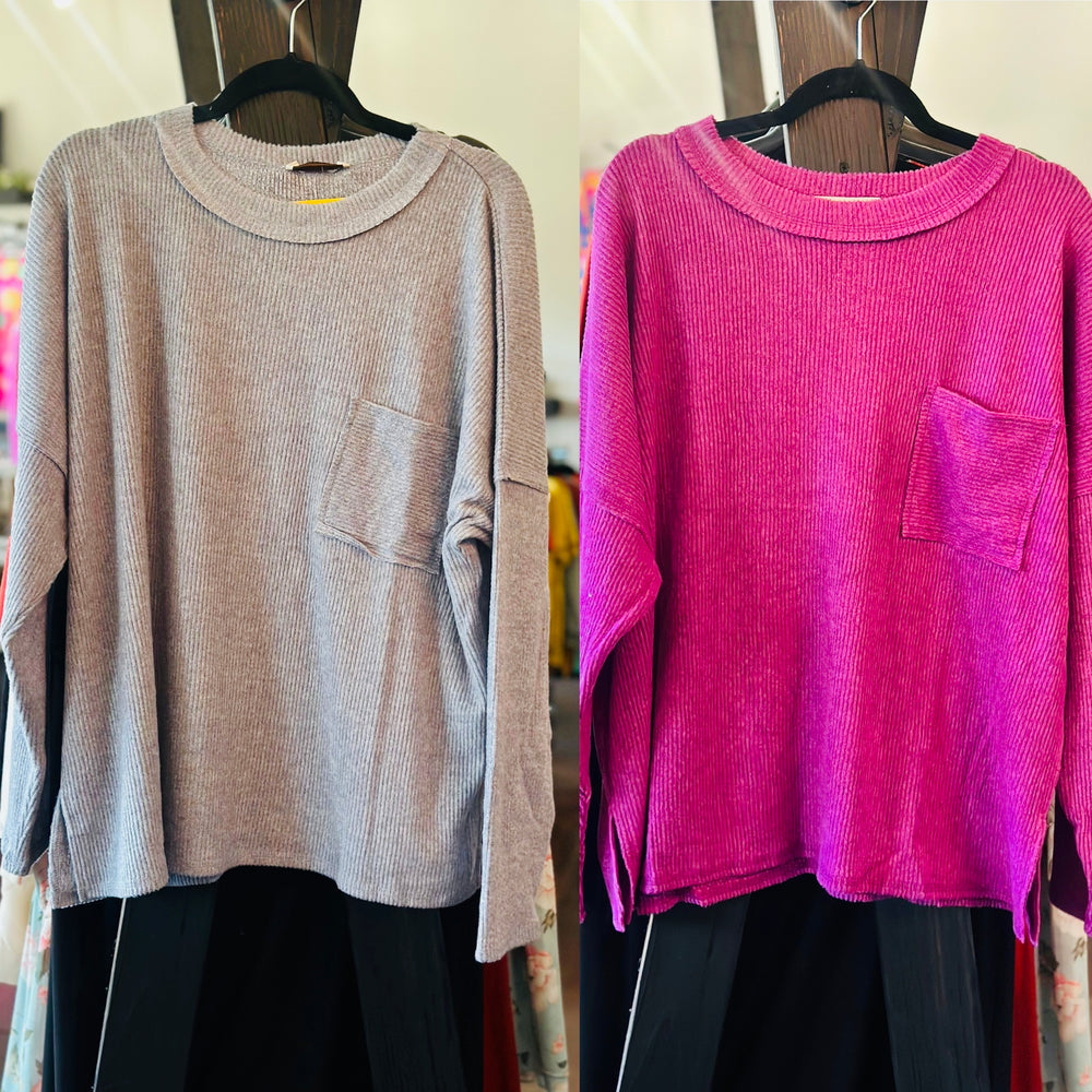 Curvy ~ Ribbed Hacci Sweater with Pocket