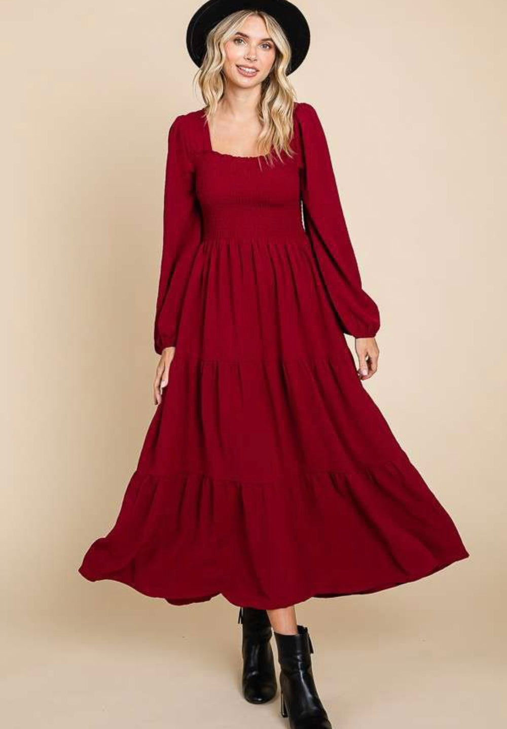 Burgundy Smocked Dress