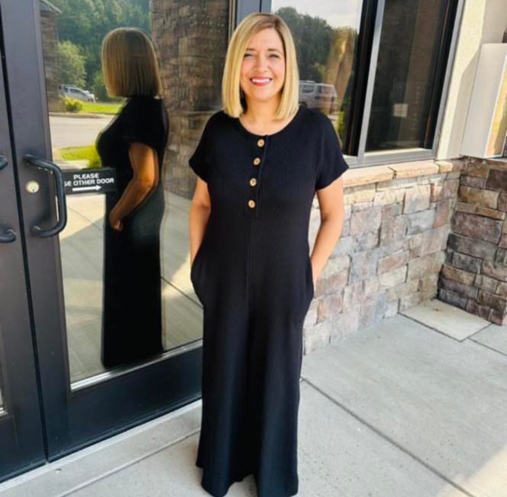 Black Ribbed Collard Jumpsuit