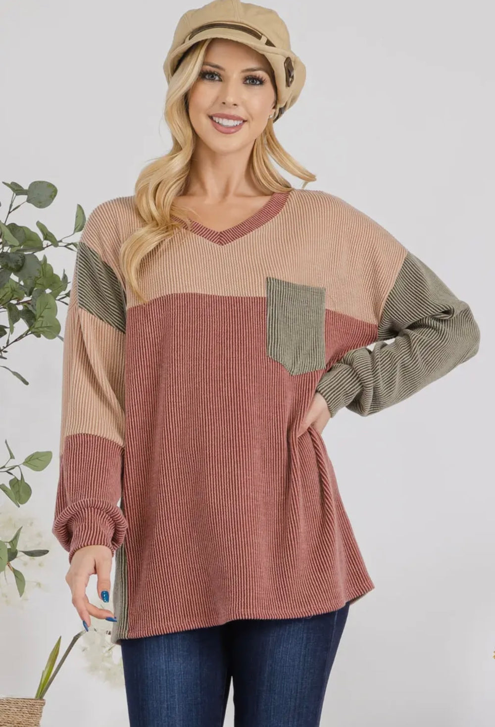 Ribbed Front Pocket Top