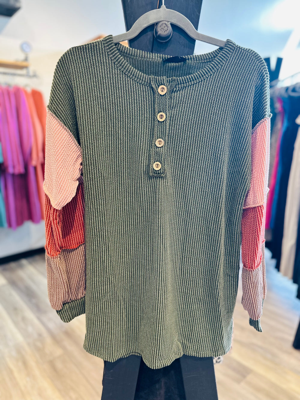 Olive Color Block Top