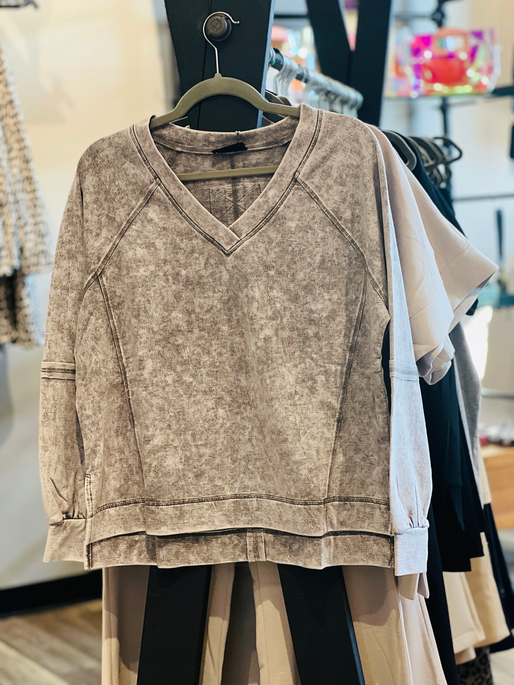 Washed Exposed Seam Knit Top